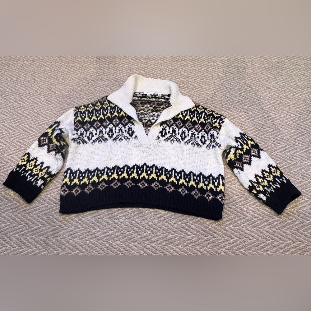 A.L.C. Cream, Black & Yellow Fair Isle Sweater
